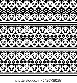 Seamless pattern with panda bears. Black and white vector illustration.For clothes, fabric, wrapping.