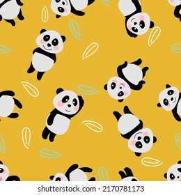 seamless pattern of panda in cute cartoon version,vector illustration