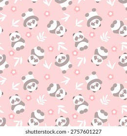 seamless pattern with panda cute cartoon fabric design