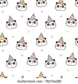 Seamless Pattern of Panda Face Design and Heart on White Background