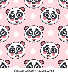seamless pattern panda face on pink background