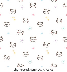 Seamless Pattern of Panda Face and Star Design on White Background