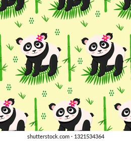 seamless pattern with panda and flowers - vector illustration, eps