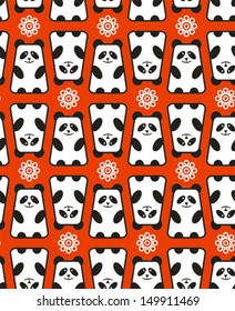 Seamless pattern with panda and flowers. Vector Illustration. 