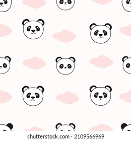 seamless pattern panda head, panda illustration, pink,  panda head vector
