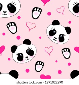 Seamless pattern Panda. a heart. black and white bear vector. illustrations.  