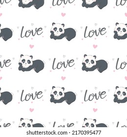 Seamless pattern Panda and heart vector illustration design greeting card for valentine's day