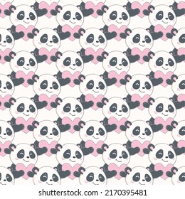 Seamless pattern Panda and heart vector illustration design greeting card for valentine's day