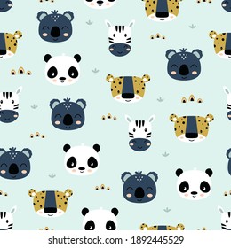 seamless pattern with panda, koala, zebra, creative animals background, perfect for kids