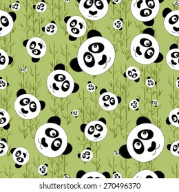 seamless pattern with panda on green bamboo background (Vector)