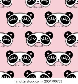 seamless pattern panda sleep mask on pink background
