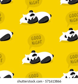 Seamless pattern with panda sleeping on a pillow. Cover for wrapping and textile. Vector background.