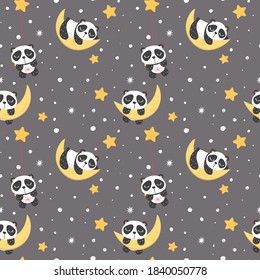 Seamless pattern with panda in the space