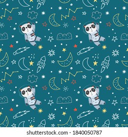 Seamless pattern with panda in the space