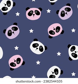 Seamless pattern with panda and stars. Cute background for textile, fabric, stationery, kids, pajamas and other design.