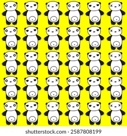 seamless pattern panda yellow background print wallpaper