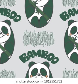 Seamless Pattern with pandas and bamboo. Vector texture for your design