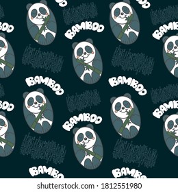 Seamless Pattern with pandas and bamboo. Vector texture for your design