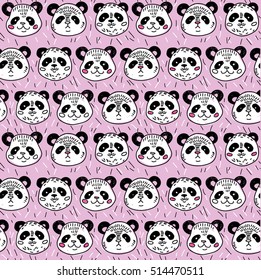  Seamless pattern with pandas. Drawing by hand, a child's drawing. China, Asia. Funny bears.