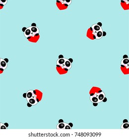 Seamless pattern with pandas and hearts in vector