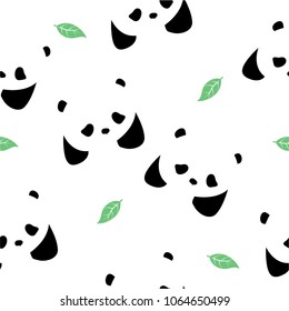 Seamless pattern with pandas and leaves.