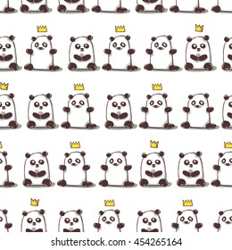 Seamless pattern of pandas on white background. Figure for textiles.