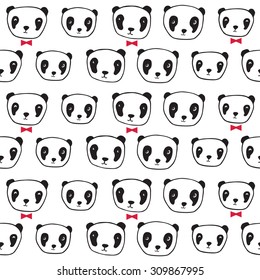 Seamless pattern with pandas. Wrapping paper, cloth. Sketch, doodles, design elements. Hand drawing. Black and white. Vector
