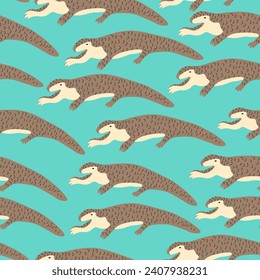 seamless pattern with pangolin in vector. wild animal in flat style. Template for design, print, background, packaging, book, wrapping paper, fabric.