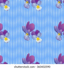  Seamless pattern with pansies on abstract background. Vector illustration.