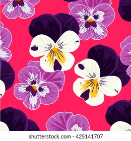 Seamless pattern with pansy flowers. Vector illustration.