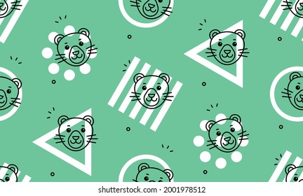 Seamless pattern with panthers. Icon design. Template elements