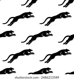 Seamless pattern with panthers on a white background.