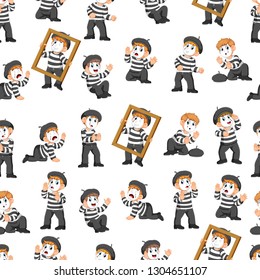 Seamless pattern with pantomime in action