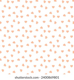 Seamless pattern of pantone peach fuzz color hearts on a transparent background. Monochrome backgrounds for packaging. Vector illustration peach fuzz 