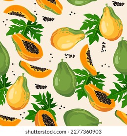 Un patrón sin fisuras de papaya, fondo de envoltura de frutos conceptuales, ilustración vectorial.