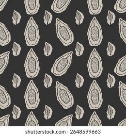Seamless pattern with papaya cut out of paper in vintage style. Vector hand draw design