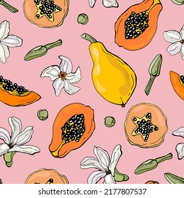 Seamless pattern with papaya. Design for fabric, textile, wallpaper, packaging.