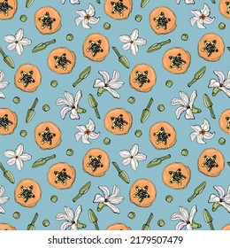 Seamless pattern with papaya. Design for fabric, textile, wallpaper, packaging.	
