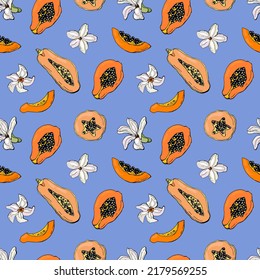Seamless pattern with papaya. Design for fabric, textile, wallpaper, packaging.	