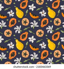 Patrón sin foco con papaya. Diseño para tela, textil, papel pintado, embalaje.	
