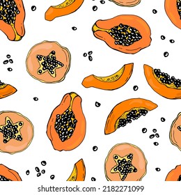 Patrón sin foco con fruta de papaya. Diseño para tela, textil, papel pintado, embalaje.	