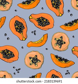 Patrón sin foco con fruta de papaya. Diseño para tela, textil, papel pintado, embalaje.	