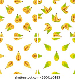 Seamless pattern of papaya fruit showing different slices on white background