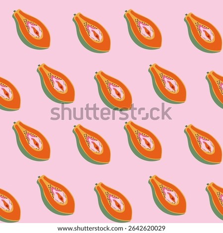 Seamless pattern with Papaya with outlines female labia. Vulva