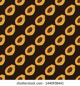 Seamless pattern with papaya. Ripe, orange papaya fruit. Summer background with papaya.