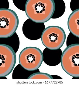 Patrón sin problemas con papaya. Frutos de papaya maduras, naranjas y verdes. Fondo de verano. Papel tapiz, impresión, embalaje, papel, diseño textil. ilustración de vector plano.