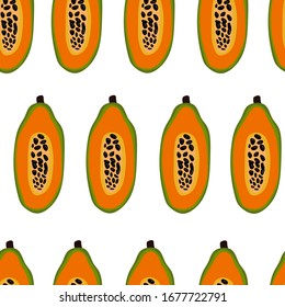 Seamless pattern with papaya. Ripe, orange and green papaya fruit. Summer background. Wallpaper, print, packaging, paper, textile design. flat Vector illustration.