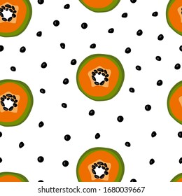 Patrón sin problemas con papaya. Frutos de papaya maduras, naranjas y verdes. Fondo de verano. Papel tapiz, impresión, embalaje, papel, diseño textil. ilustración de vector plano.