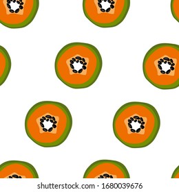 Seamless pattern with papaya. Ripe, orange and green papaya fruit. Summer background. Wallpaper, print, packaging, paper, textile design. flat Vector illustration.
