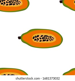 Patrón sin problemas con papaya. Frutos de papaya maduras, naranjas y verdes. Fondo de verano. Papel tapiz, impresión, embalaje, papel, diseño textil. ilustración de vector plano.
